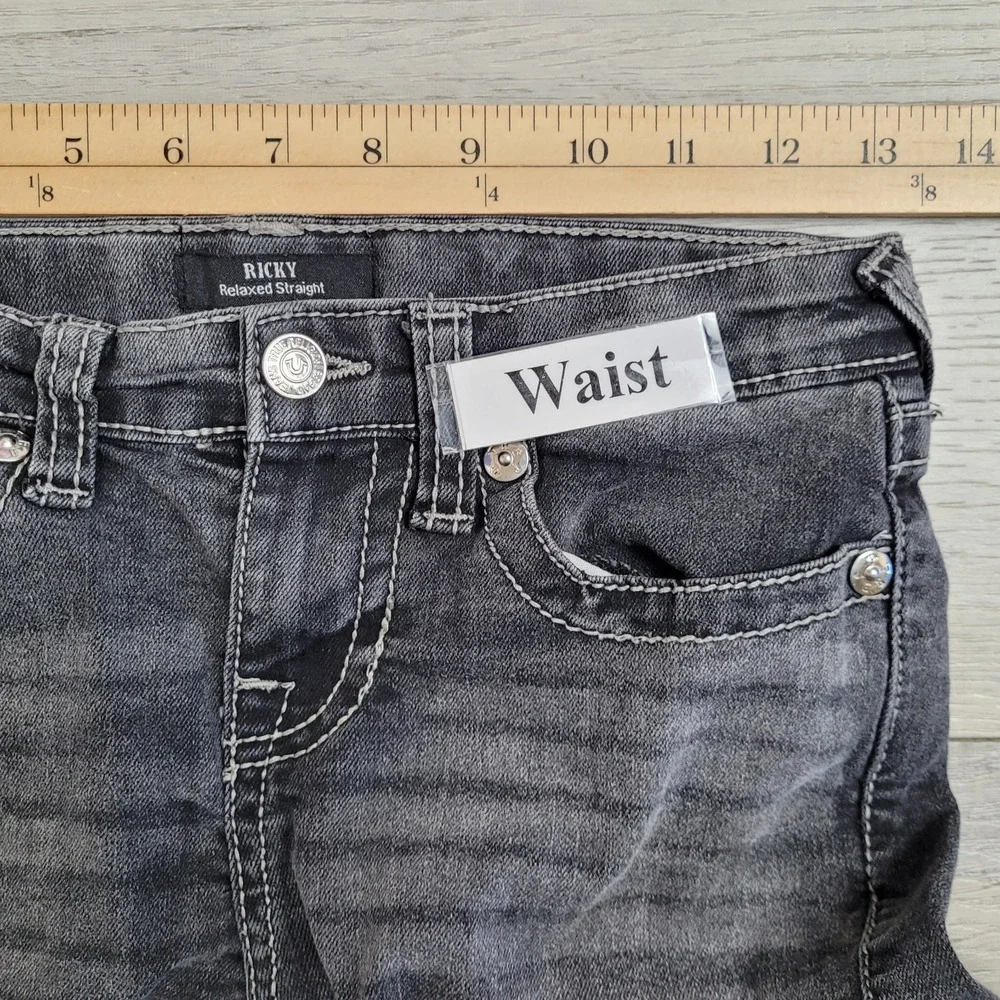 👖True Religion Jeans Boy 10 Shadow Grey Ricky Relaxed Straight Cargo Whiskering